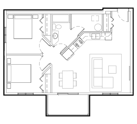 a floor plan of a small house with a courtyard